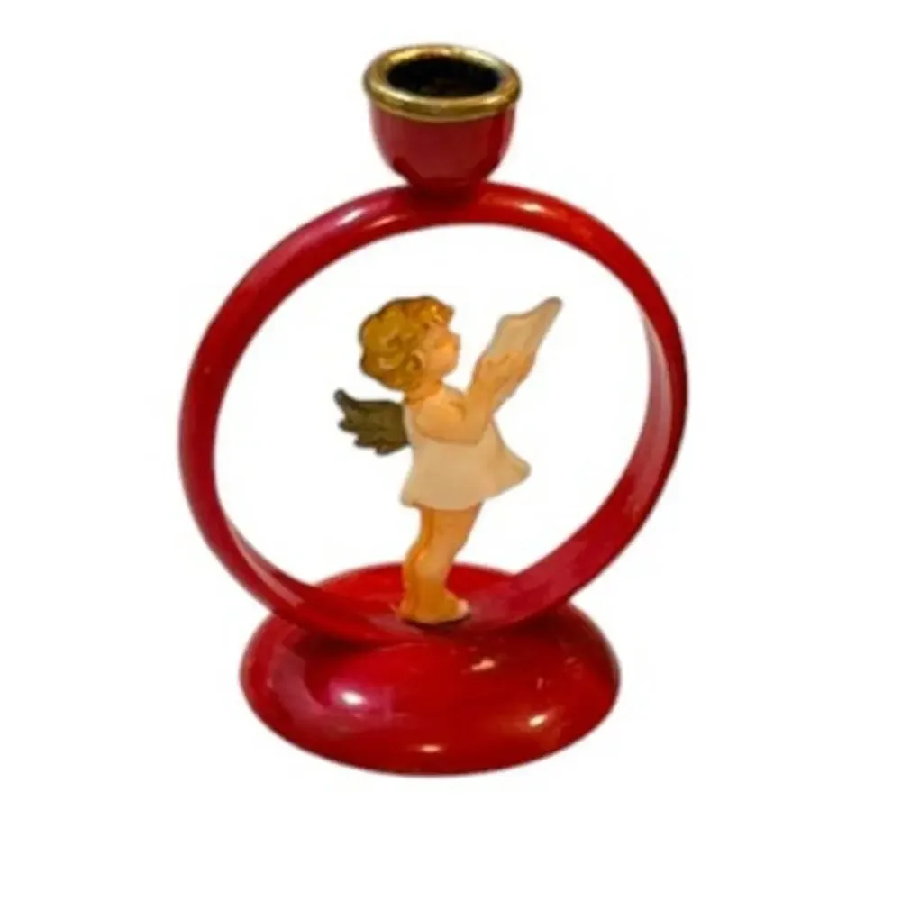 Vintage West German Celluloid Angel Candle Holders Set 5 Red Christmas Choir